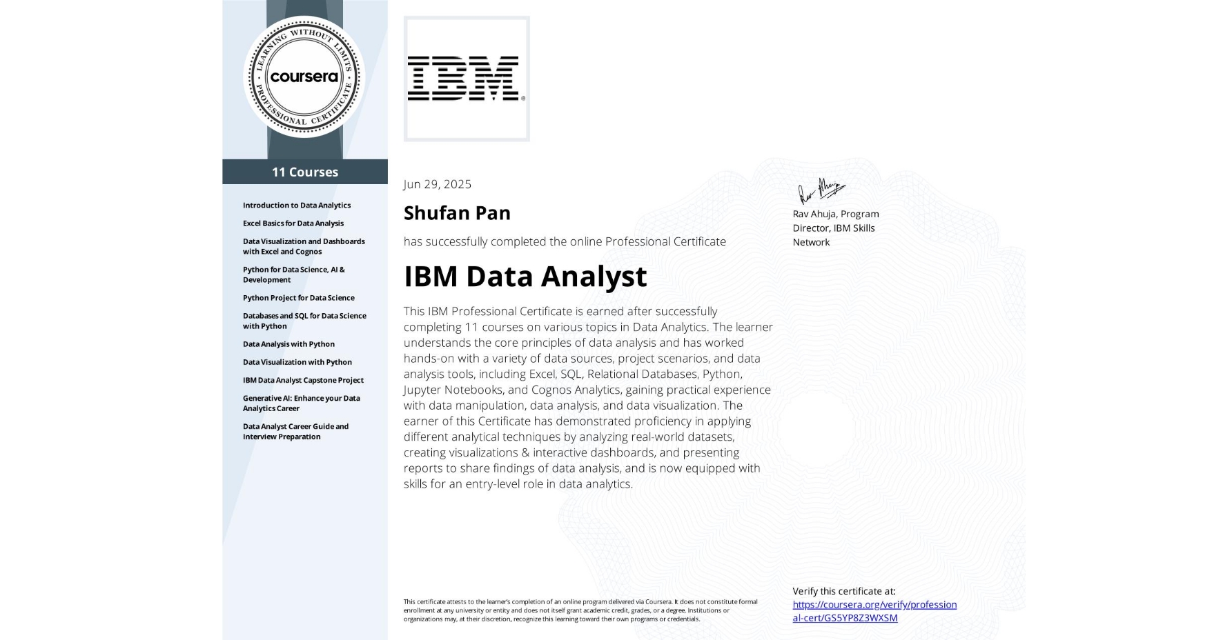 IBM Data Analyst Certificate